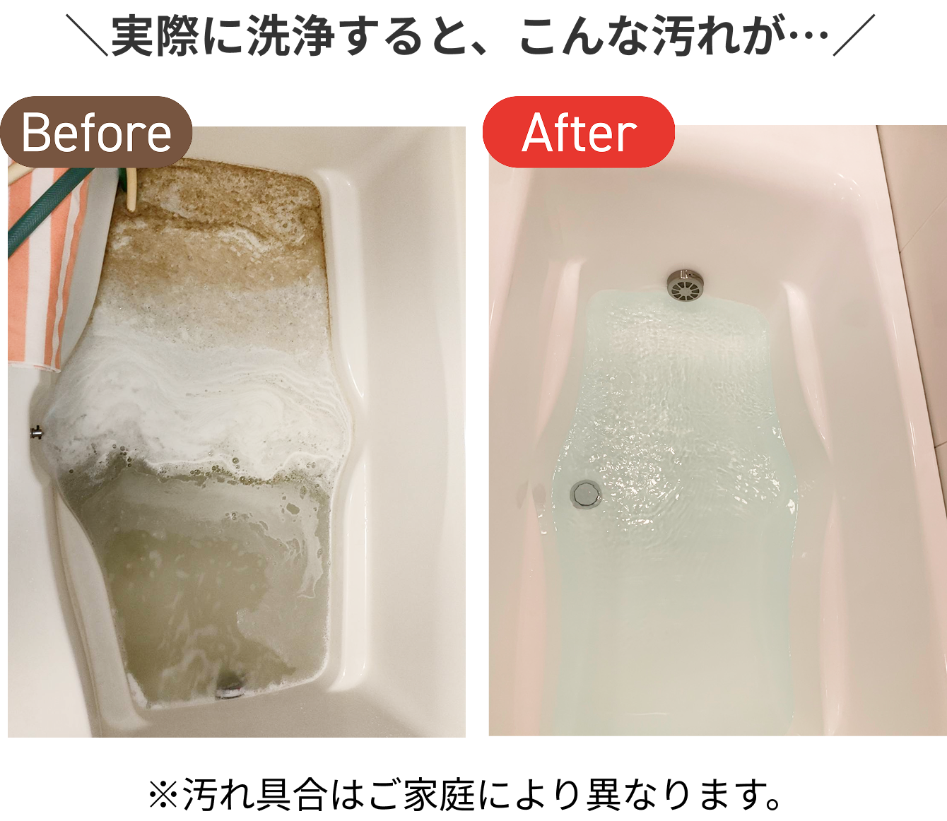 洗浄を行った浴槽のビフォーアフター