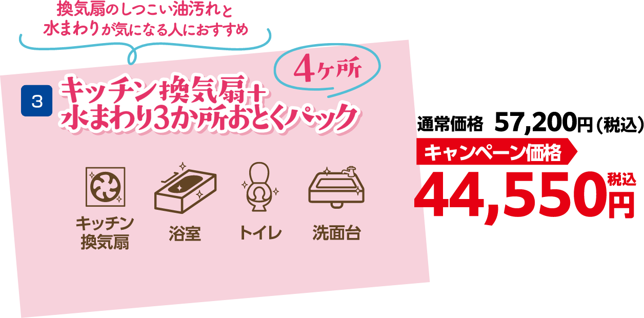 キッチン換気扇と水まわり3か所おとくパック キャンペーン価格 44,550円