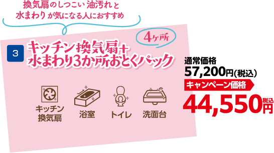 キッチン換気扇と水まわり3か所おとくパック キャンペーン価格 44,550円