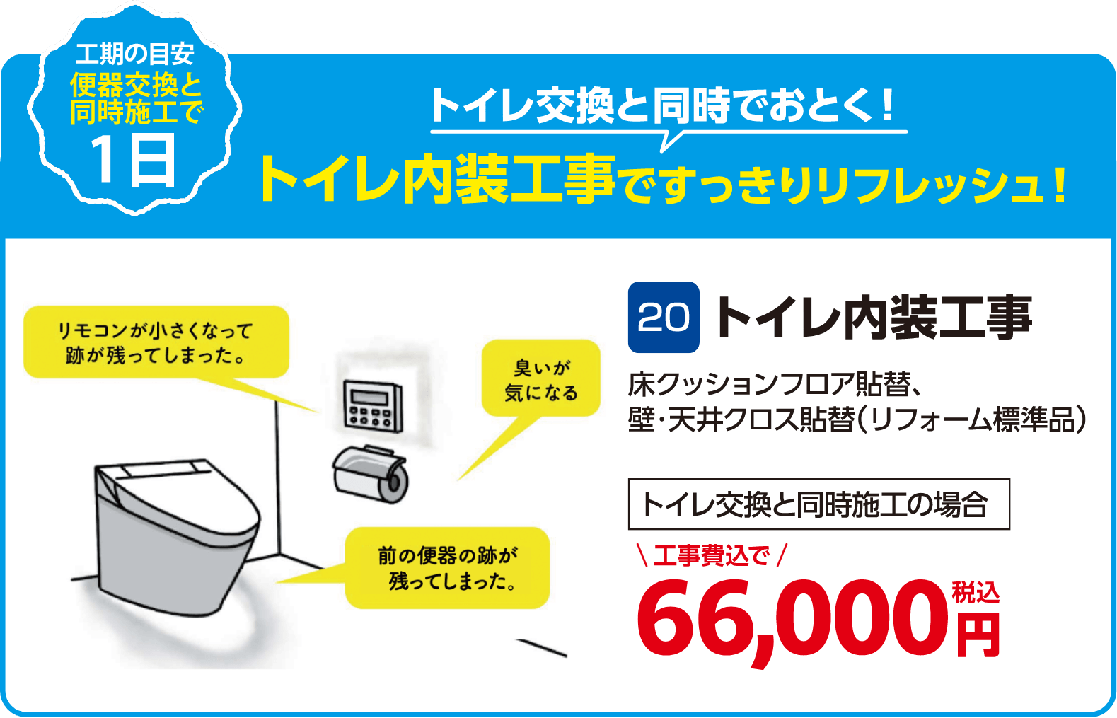 TOTOのキャンペーン価格:トイレ内装工事 66,000円