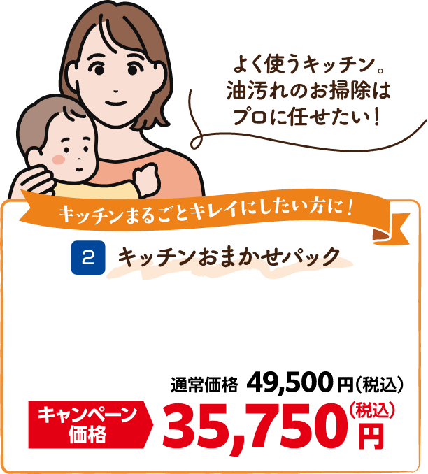 2 キッチンおまかせパック 通常価格:49,500円(税込)、キャンペーン価格:35,750円(税込)