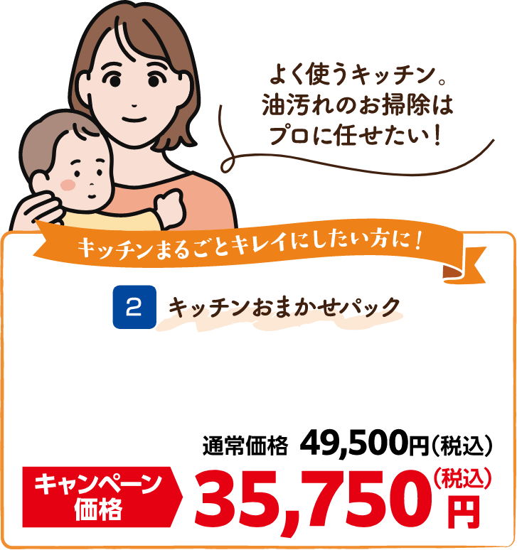2 キッチンおまかせパック 通常価格:49,500円(税込)、キャンペーン価格:35,750円(税込)
