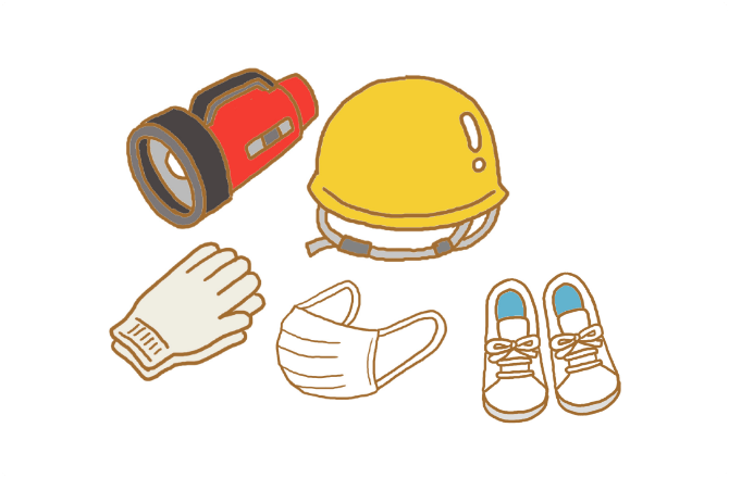 外出時に身につける物のイラスト