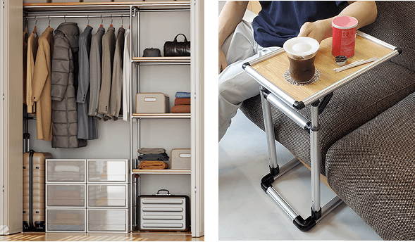 押し入れやソファ脇に置かれたG-FUN 軽くて錆びず強度もバッチリ