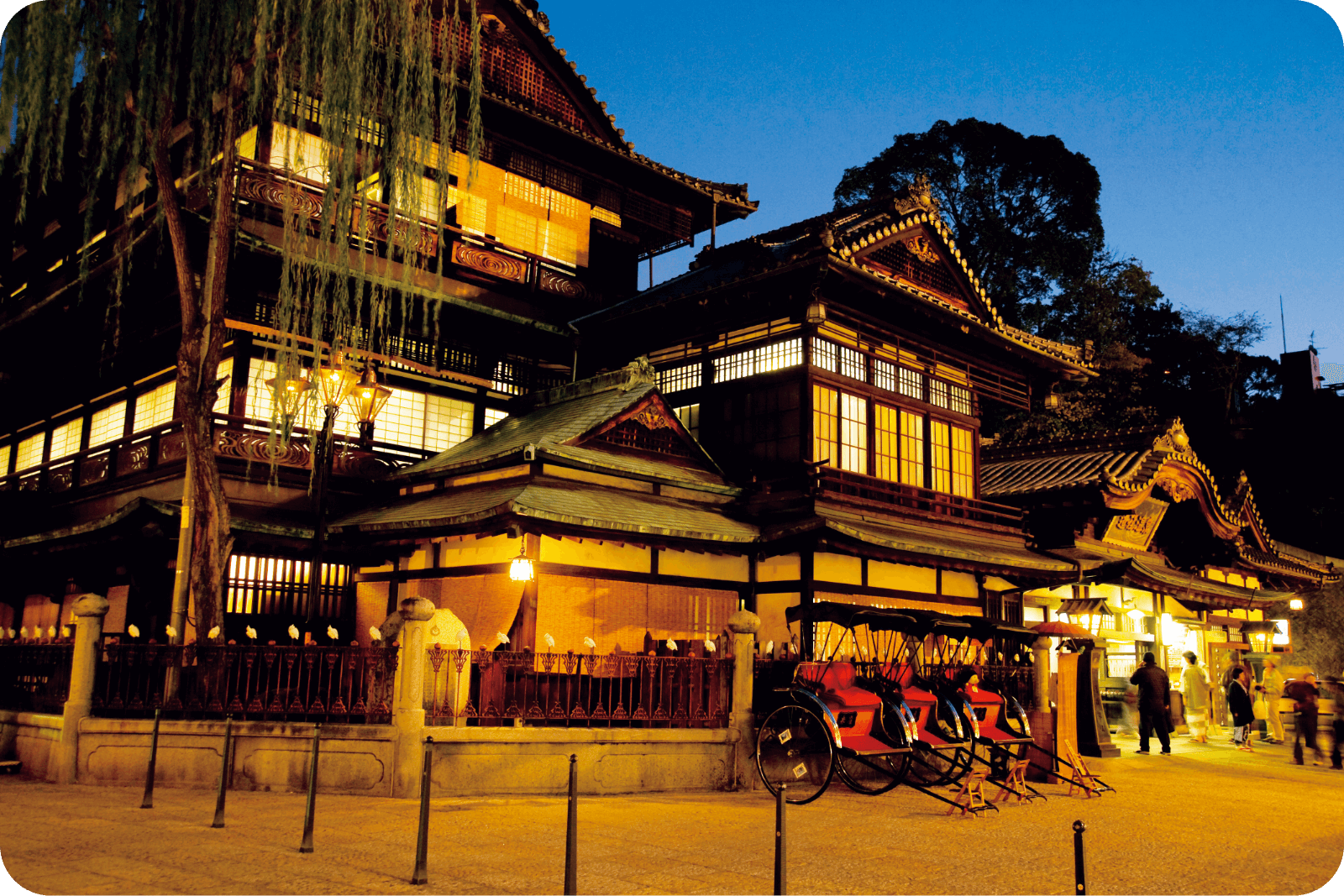 夜に明かりがつく道後温泉