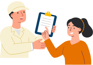 作業者が持つチェックリストをチェックする女性のイラスト