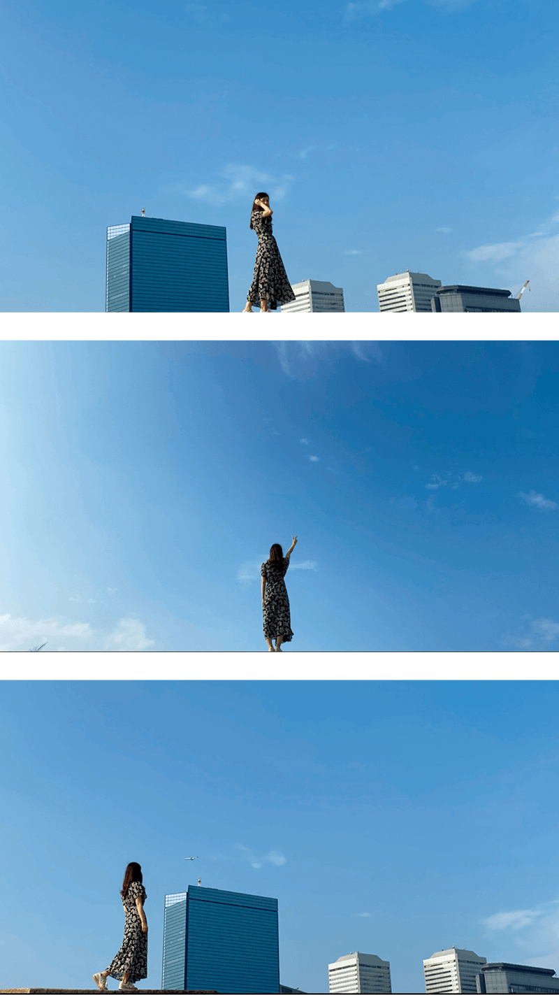 青空をメインに映した横向きの写真構図3パターン