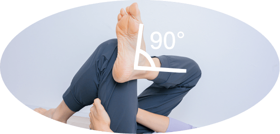 足首を九十度にして足にかける様子