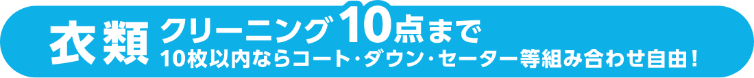 衣類クリーニング10点まで、10枚以内ならコート・ダウン・セーター等組み合わせ自由！