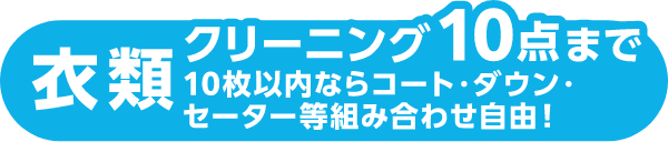 衣類クリーニング10点まで、10枚以内ならコート・ダウン・セーター等組み合わせ自由！