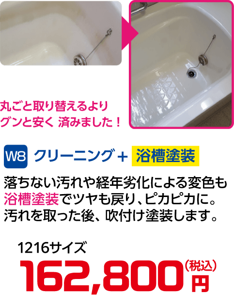 W8 クリーニング+浴槽塗装 1216サイズ 162,800円(税込)