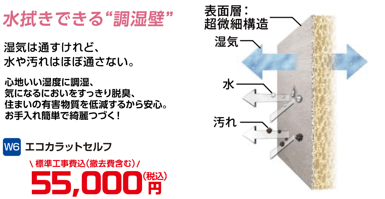 W6 エコカラットセルフ 55,000円(税込・標準工事費込、撤去費含む)