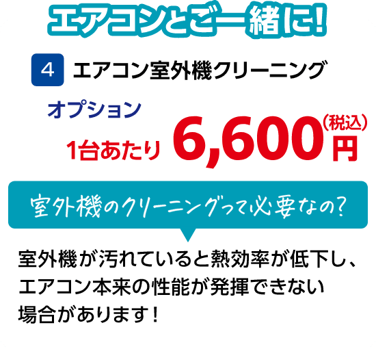 4 エアコン室外機クリーニング 1台あたり：6,600円（税込）