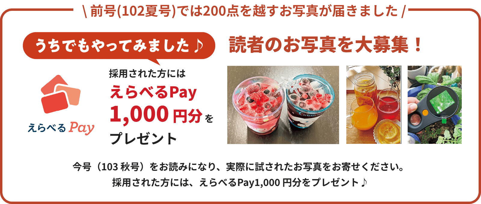 読者のお写真を大募集！採用された方には「えらべるPay 1,000円分」をプレゼント