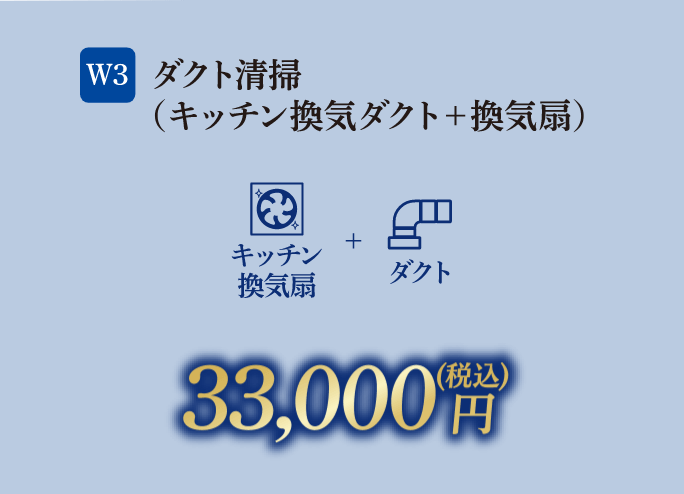 W3 ダクト清掃（キッチン換気ダクト＋換気扇） 33,000円（税込）