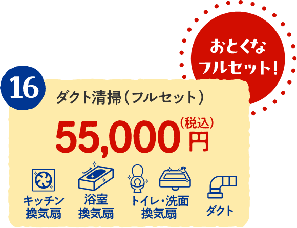 16 ダクト清掃（フルセット） 55,000円（税込）